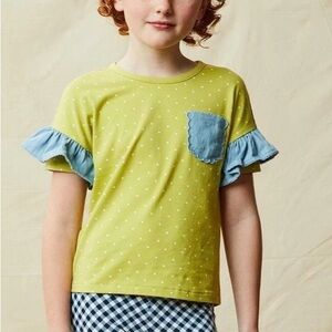 Matilda Jane Blue and Green Flutter Sleeve Blouse, Great Preloved Condition